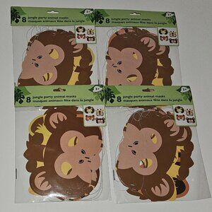 NEW 4 Pk Jungle Animal Paper Masks Lot Birthday Party Monkey Tiger Giraffe Lion